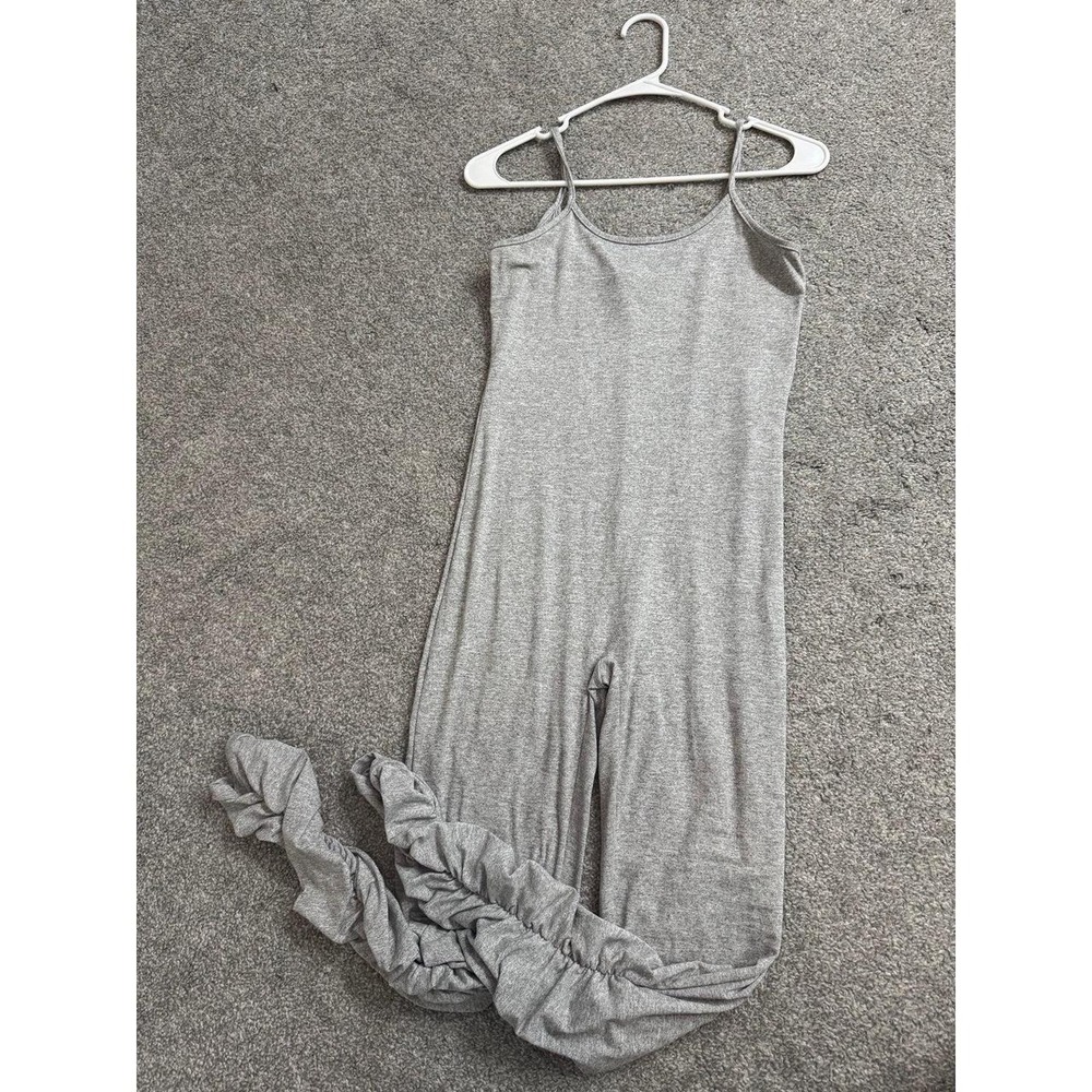 Unbranded Heather Grey Ruched Stacked Leg Jumpsuit Bodysuit Sleeveless Medium